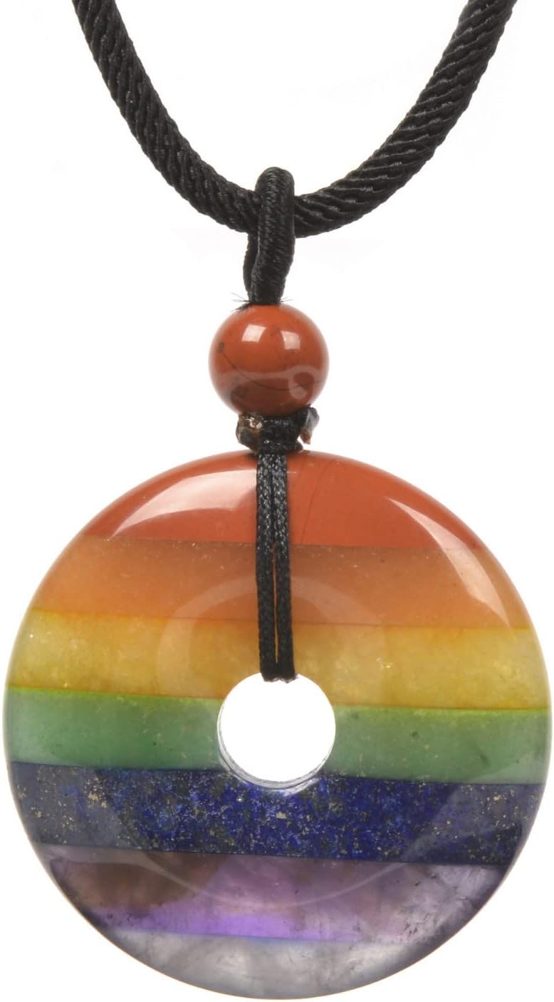JUST IN STONES Gemstone 30mm Donut Beads Reiki Chakra Pendant Necklace Handmade Jewelry 22 Inch