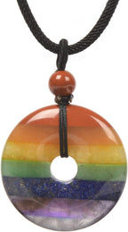 JUST IN STONES Gemstone 30mm Donut Beads Reiki Chakra Pendant Necklace Handmade Jewelry 22 Inch
