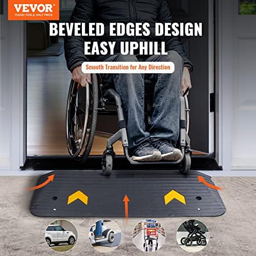 VEVOR 1.5" Rise Rubber Threshold Ramp, 43.3" Wide Wheelchair Ramp oorway, Natural Curb Ramp, 33069Lbs Load Capacity, Non-Slip Textured Surface Rubber Curb Ramp for Wheelchair and Scooter