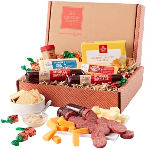 Hickory Farms Farmhouse Meat & Cheese Food Gift Basket (Small) - Box Set | Charcuterie Board Food | Summer Sausage | Father's Day | Mother's Day | Easter | Christmas | Holiday | Housewarming | Gourmet | Sympathy | Care Package