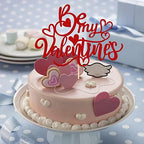 Rsstarxi 1 Pack Be My Valentine's Day Cake Topper Glitter Love Heart Happy Valentine's Day Cake Pick for Valentine's Day Theme Wedding Engagement Party Cake Decorations Supplies Red
