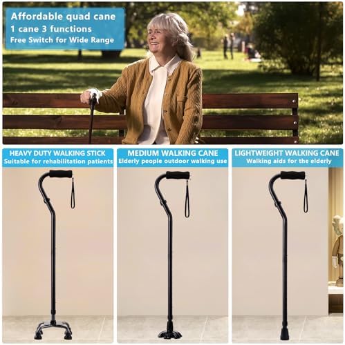 LIXIANG Walking Canes Stablize Women Quad Canes for Seniors & Adults Foldable Adjustable for Men & Women Heavy Duty Freestanding Cane for People with Leg Injuries 3 footings
