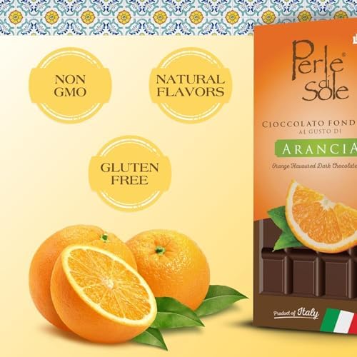 Perle di Sole Italian Orange Dark Chocolate - Extra Dark Chocolate Bar with Natural Orange Flavor - Gourmet Artisan Chocolate Made in Italy - Perfect as a Gift or After-Meal Treat (3.5 oz | 100 g) 2-Pack