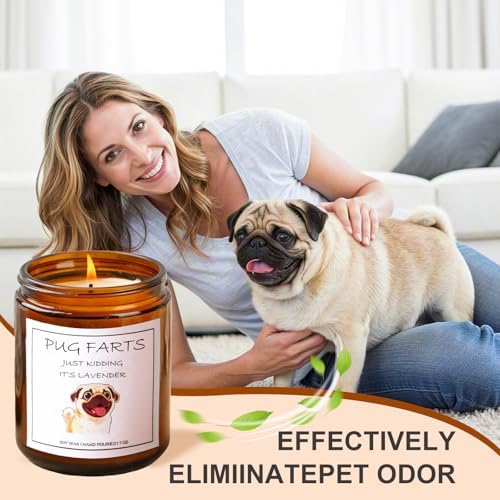 Pug Gifts & Decor, Pug Gifts for Pug Lovers - Dog Farts Candle, Dog Mom Gift for Women, Natural Soy Wax Lavender Scented Candle 7oz