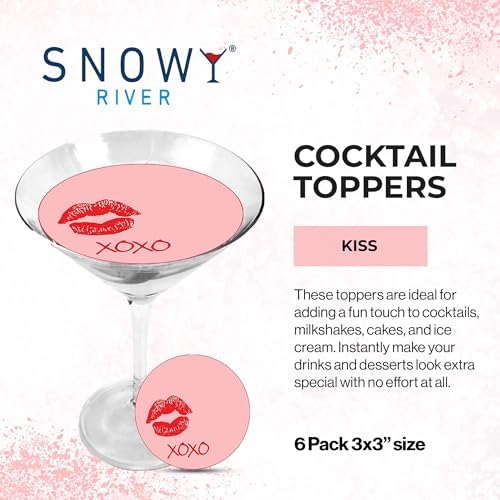 Snowy River Cocktail Toppers - Kiss - Edible Fondant Toppers for Cocktails, Milkshakes, Cakes & Ice Cream - Easy to Use - 6 Pack