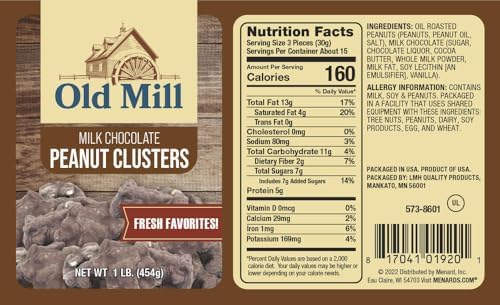 Milk Chocolate Peanut Clusters, Fresh Favorites Candy, 1 Pound (16 oz), Roasted Peanuts with Chocolate Coating - Old Mill