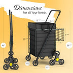 Our Modern Space Stairs Climbing Shopping Cart w/Waterproof Basket Liner & 360° Swivel Wheels | Foldable Collapsible & Lightweight | Perfect for Groceries Laundry Utility Cart - Black