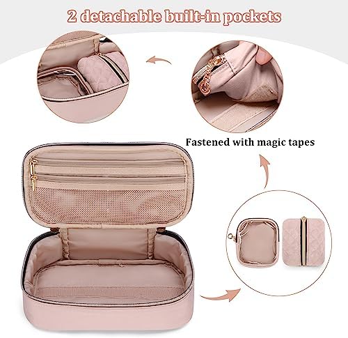 YARWO Diabetic Travel Case for Blood Glucose Monitor, Test Strips, Insulin Syringes, Diabetes Supplies Storage Bag with 2 Detachable and 1 Folding Pouches for Diabetic Care Kits, Dusty Rose (Bag Only)