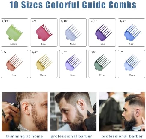 10 Pcs Color-Coded Hair Clipper Guards Cutting Guide Combs for Wahl and Surker Hair Clippers – Cutting Lengths from 1/16" to 1" (1.5mm to 25mm)