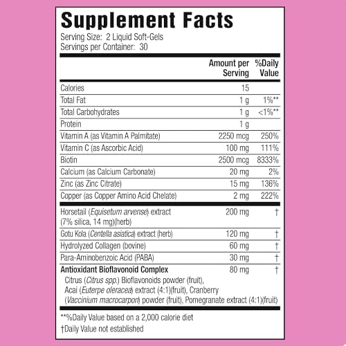 Applied Nutrition Longer Stronger Hair & Nails - 60 Liquid Soft-Gels, Pack of 3 - Biotin, Silica & Collagen - 90 Servings