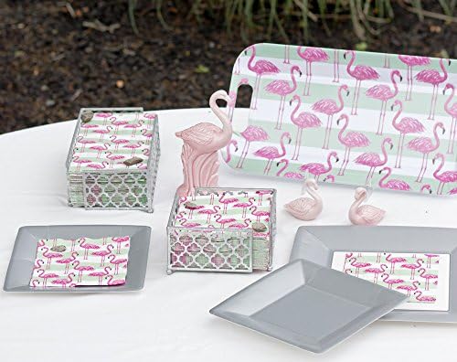 IHR Rosanne Beck Collections Cocktail Beverage Paper Napkins, 20-Count, 5 x 5-Inches, Flamingo Stripe