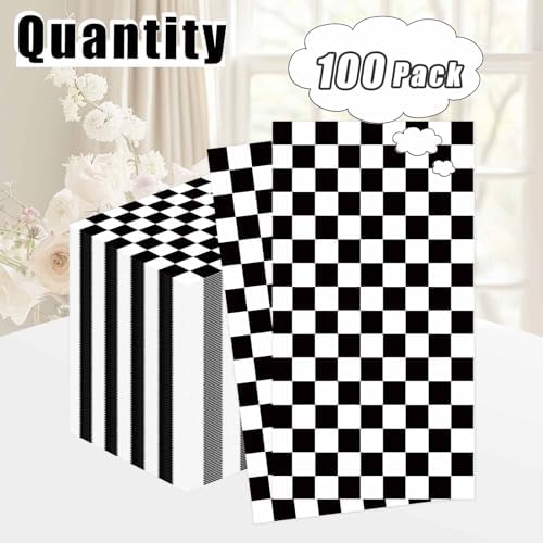 100 Pcs Black and White Checkered Dinner Napkins 3-Ply Race Car Napkins Disposable Guest Hand Towels for Bathroom Racing Party Birthday Checkered Flag Paper Napkin