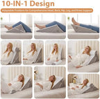 3PCS Wedge Pillow Set for After Surgery, Wedge Pillow for Acid Reflux Relief, Bed Wedge Pillow with Adjustable 9&12inch for Headboard,Sleeping, Orthopedic Memory Foam for Neck&Back Support, White/Grey