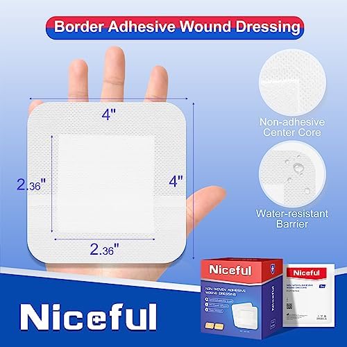 50 Count Adhesive Gauze Island Dressing 4" x 4", Water-Resistant Wound Dressing, Sterile & Absorbent Medical Grade Dressing Pad First Aid Dressing Pads