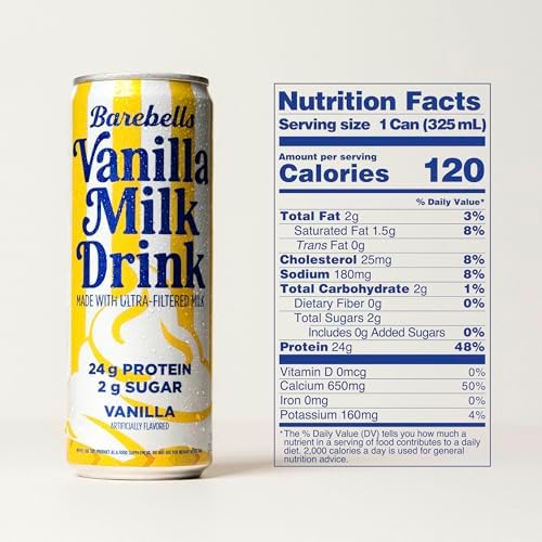 Barebells Vanilla Milk Drink – 24g Protein, No Added Sugar, High Protein Vanilla Shake, Ultra-Filtered Milk, Creamy Flavor – 11.2 fl oz (330ml), 12 Count