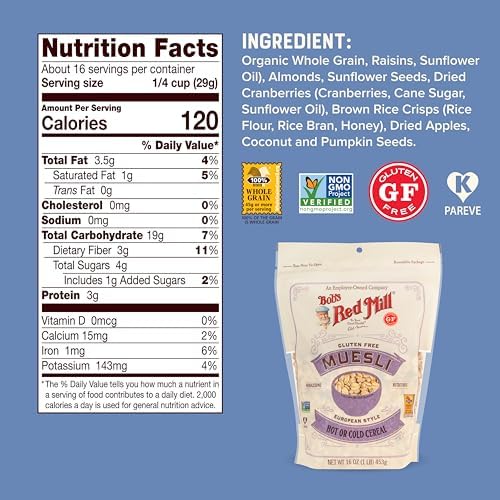 Bob's Red Mill Gluten Free Muesli, 16oz (Pack of 1) - Gluten Free, Non GMO, Kosher