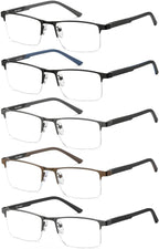 EYECEDAR 5 Pack Premium Blue Light Blocking Reading Glasses Men Metal Half Frame Spring Hinges Computer Readers for Men and Women 1.25