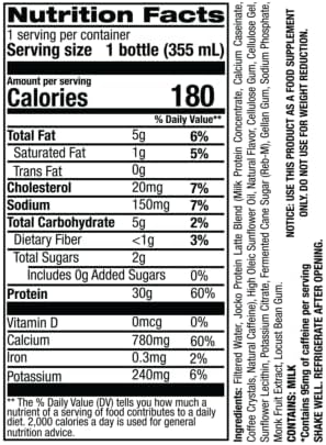 Jocko Fuel Mölk 30g Grass Fed Protein Shakes - No Added Sugar Protein Drinks KETO Friendly - Ready to Drink 12 FL Oz (Pack of 12) Sweet Cream Coffee