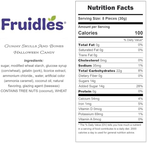 Fruidles Gummy Skulls And Bones Halloween Candy, Trick-Or-Treat Creepy Party Bag Fillers, Non-GMO (Half-Pound)