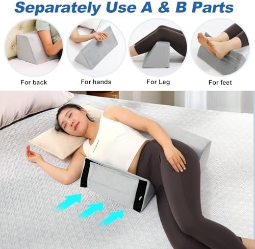 Positioning Wedge Pillow Side Sleeping Belt Connection, Limit Width Adjustable Bed Wedges Body Positioners for Back Pain Relief, Back Positioning Wedge for After Surgery, Anti Snoring, Back Support