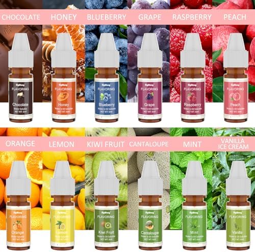 Food Flavoring Oil, 24 Liquid Lip Gloss Flavoring Oil - Concentrated Candy Flavors for Lip Balm, Baking, Cooking, Soap and Slime Making - Water & Oil Soluble - .25 Fl Oz (6 ml) Bottles
