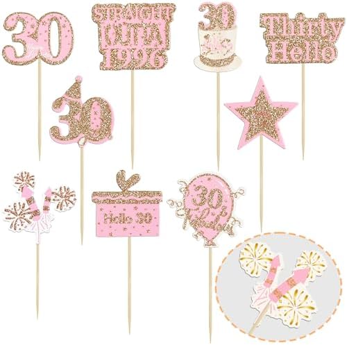 Gyufise 36Pcs Happy 30th Birthday Cupcake Toppers Glitter Rose Gold Thirty Hello 30 Straight Outta 1996 Cupcake Picks Cheers to 30 Years 30 Fabulous Cake Decorations for 30th Birthday Party Supplies