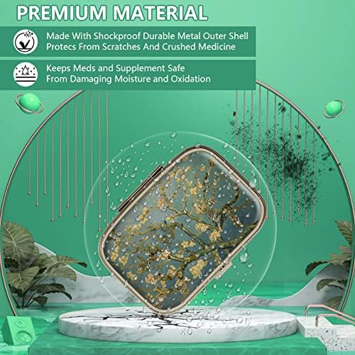 Pill Case Pill Box with Mirror Retro 2 Compartment Small Pill Case for Purse or Pocket Bronze Rectangular Pill Box or Vitamins, Fish Oil, Supplements, Pill Containe Travel Gifts（Vangogh Art）