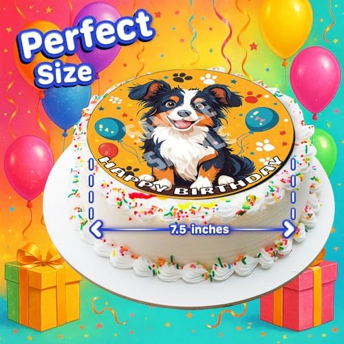 7.5x Inch Edible Cake Toppers – Australian Shepherd Themed Birthday Party Collection of Edible Cake Decorations