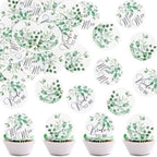 40pcs Edible Greenary Bride to Be Cupcake Toppers Edible Circle Mr Mrs Cupcake Picks for Green Leaves Theme Bridal Shower Engagement Newly Married Greenery Wedding Party Decorations
