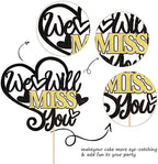 1 PCS We Will Miss You Cake Topper Black Glitter Heart Good Luck Cake Pick Decoration for Going Away Farewell Retirement Graduation Theme Party Cake Decorations Supplies