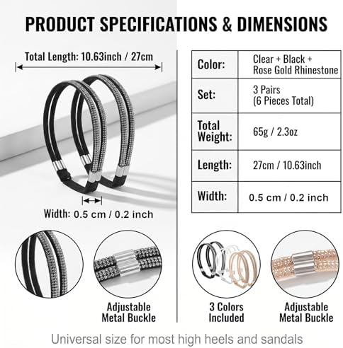 UPSTORE 3 Pairs Rhinestone Shoe Straps for High Heels Detachable Shoes Strap Adjustable Anti-Slip Shoes Lace Shoe Accessories for Holding Loose High Heels