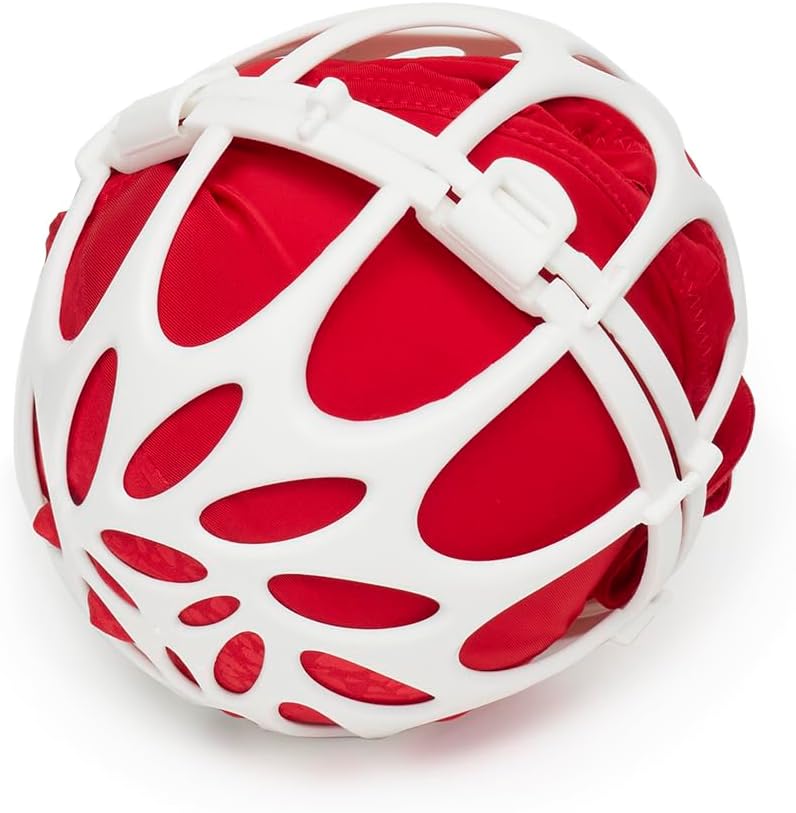 Round Plastic White Laundry Bra Ball for Machine Washing Delicates by Home Basics | 2 Interlocking Balls | Lock Closure for Secure Fit | Protects Delicates