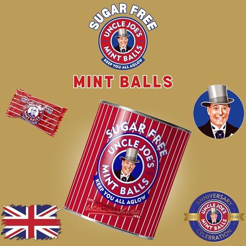 Uncle Joe’s Sugar Free Mint Balls 120g Tin (4.23oz) | Vegan British Hard Candy with Peppermint Oil | Individually Wrapped Mints | After Dinner Treat, Breath Mints & Gift Boiled Sweets from UK