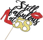 Still Fabulous at 58 Cake Topper,Happy 58th Birthday Queen High heels Big Red lips Cake Topper,Women 58th Birthday Party Cake Decorations