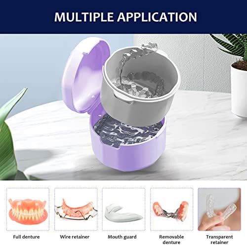 Denture Case, Denture Bath, Denture Cups for Soaking Dentures, Denture Brush with Case, Denture Bath with Rinsing Basket, Easy to Carry and Clean Retainer Case Denture Cleaning kit