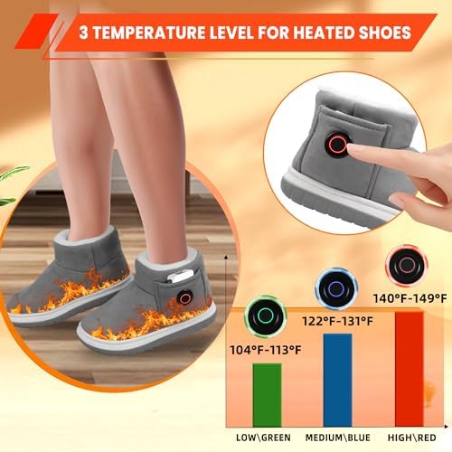 Heated Slippers Women with 2 Pack 5500mAh Power Bank, 3 Heating Level for Foot Warmer