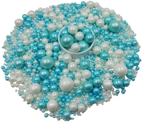 Edible White Blue Sugar Pearls Candy Sprinkles 120G/ 4.23Ounce Baking Cake Sprinkles Cupcake and Cake Topper Cookie Decorations Wedding Party Valentines Halloween Christmas Supplies