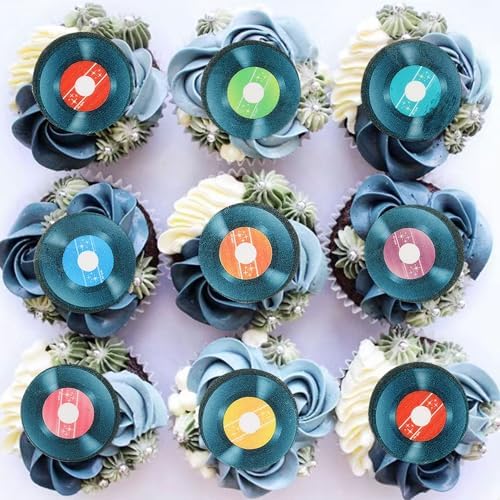 Ercadio 40PCS Edible Music Records Cupcake Toppers Record CD Cupcake Picks for Music Theme Baby Shower Record Collector Birthday Disco Ball Rock and Roll Party Decorations Supplies