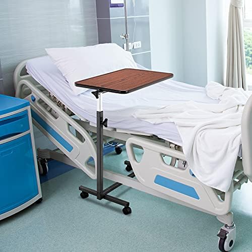Adjustable Overbed Bedside Table with Wheels, Tilt Top Overbed Table with Wheels, Bed Table and Overbed Table, Adjustable Overbed Rolling Table, Adjustable Standing Desk or Hospital Tray Table