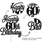 Rsstarxi 1 Pack Happy 60th Birthday Cake Topper Black Glitter 60 & Fabulous Cheers to 60 Years Old 60th Birthday Cake Pick for Celebrating 60th Birthday Anniversary Party Cake Decorations Supplies