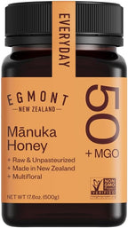 Egmont Honey Raw Manuka Honey MGO 50+ 17.6oz (500g) NON-GMO, Kosher, Recycled plastic jar, Traceable 100% Pure Authentic New Zealand Honey, MGO Certified