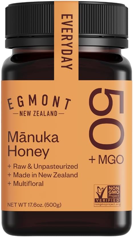 Egmont Honey Raw Manuka Honey MGO 50+ 17.6oz (500g) NON-GMO, Kosher, Recycled plastic jar, Traceable 100% Pure Authentic New Zealand Honey, MGO Certified