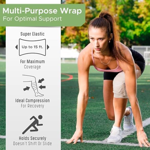 Premium Elastic Bandage Wrap (6" 4 Pack) - Hook & Loop Fasteners at Both Ends - Latex Free Hypoallergenic Compression Roll - Reusable Bandages for Waist, Legs, Elbow & Knee Wrap