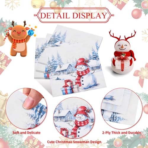 40 Pack Christmas Snowman Paper Napkins – 13 x 13 Inches Unfolded, Disposable Holiday Napkins with Snowman, Gift Boxes, and Winter Scenery Designs for Christmas Parties and Holiday Table Decorations