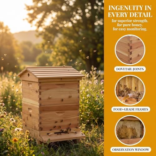 Flow Bee Hive Starter Kit – Complete Automatic Beekeeping Box Set for Beginners – Easy-to-Use Beehive with All Essential Accessories(Bottom Stand not Included)
