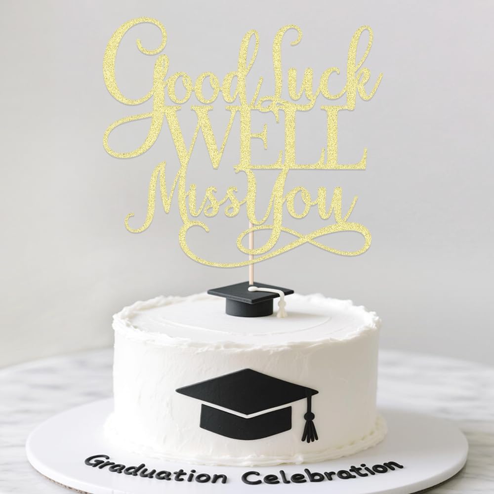 Kaoenla Good Luck We'll Miss You Cake Topper - For Graduation, Job Change, Farewell, Parting, Retirement, Housewarming Party Supplies (gold)