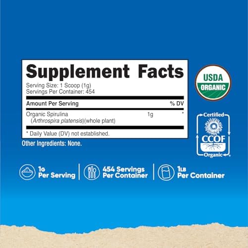 Nutricost Organic Spirulina Powder 454 Grams, 1LB - Pure, Certified Organic Spirulina