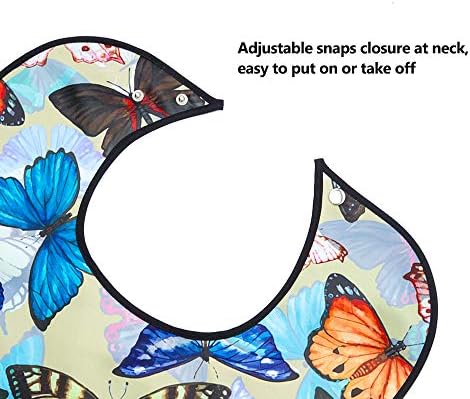 3 Pack Adult Bibs for Eating,Butterfly Washable Reusable Clothing Protector for Elderly Women 33.5" x 18"