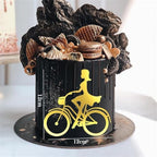 Acrylic Bicycle Girl Cake Topper Princess Cake Topper Golden Happy Birthday Cake Toppers Decorations Girl or Woman Birthday Baby Shower Engagement Wedding Party Decorations Supplies