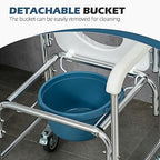 HOMCOM 3-in-1 Shower Commode Wheelchair, FSA/HSA Eligible Transport Beside Commode Chair, Waterproof Rolling Over Toilet Chair 330 lbs. Weight Capacity with Padded Seat, White